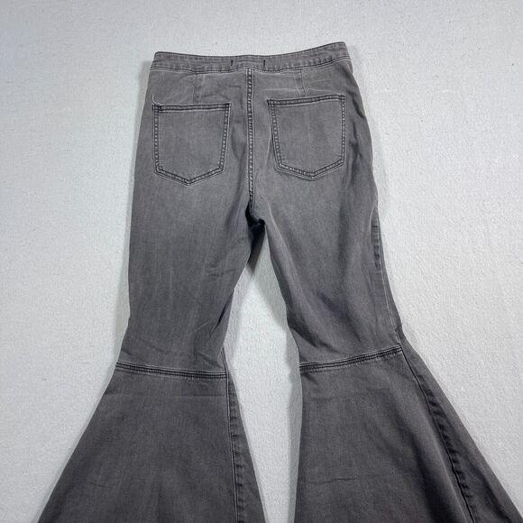 Free People Jeans Women 28 Gray Denim Flare Raw Hem High Waist Wide Bell Bottoms - Picture 9 of 11